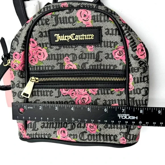 JUICY COUTURE NWT Rose Logo Mini Backpack Black Pink Gold Chain Crossbody Y2k - Picture 7 of 8
